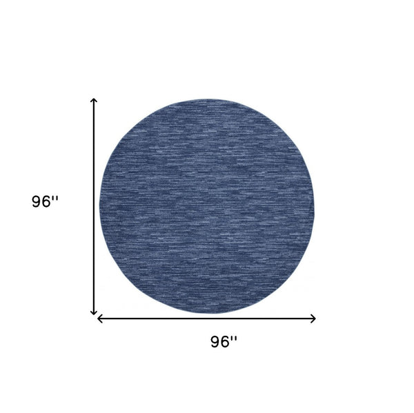 HomeRoots 8' Round Blue Indoor Outdoor Area Rug - Durable, Low-Pile Design for Decks, Patios & High-Traffic Areas 479536