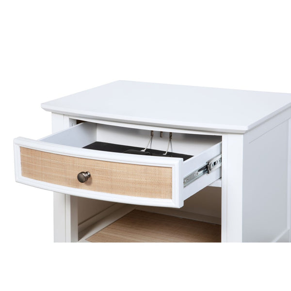 English Elm Talia Rattan Front Nightstand with Open Shelf White Coastal Bedroom Storage B062P440321