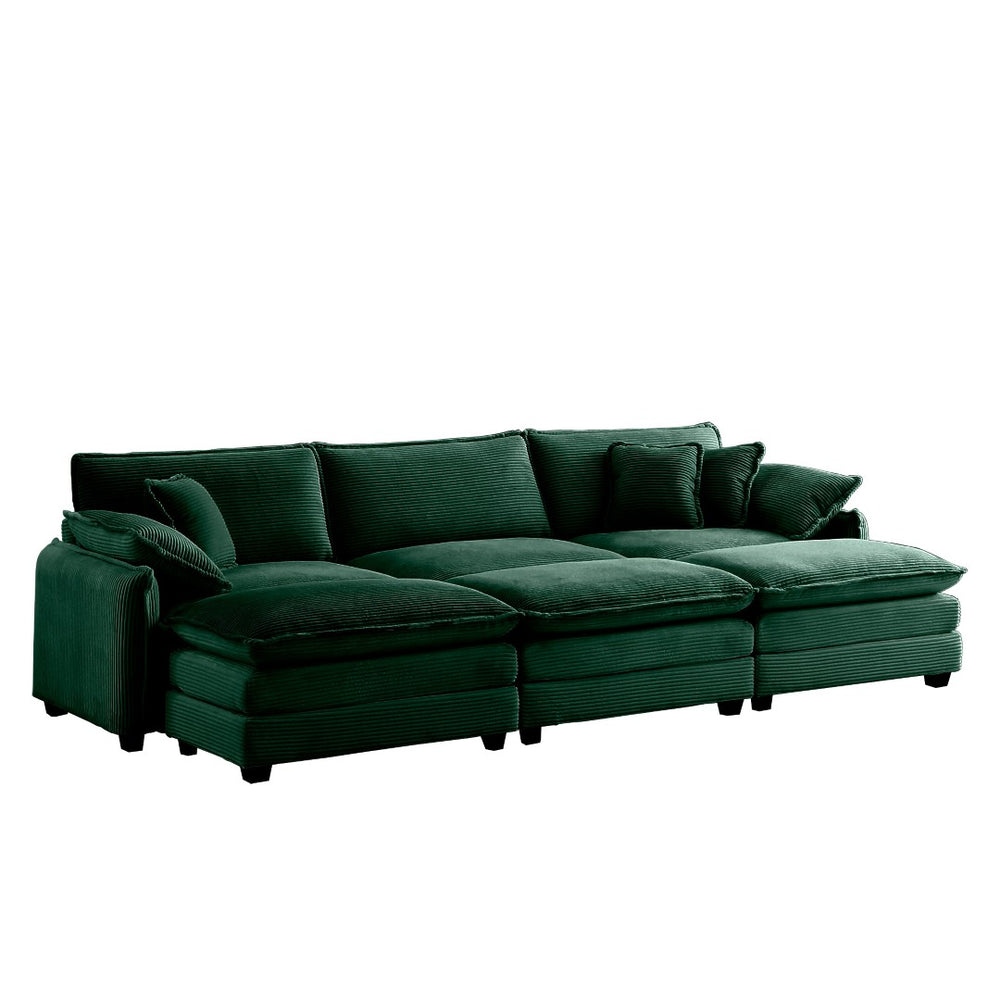 English Elm Oversized Modular Cushioned Sofa With 3 Ottomans - Transformable Sleeper & Stylish Green Corduroy W714S00739-GIGA