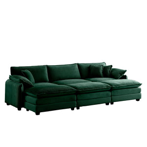 English Elm Oversized Modular Cushioned Sofa With 3 Ottomans - Transformable Sleeper & Stylish Green Corduroy W714S00739-GIGA