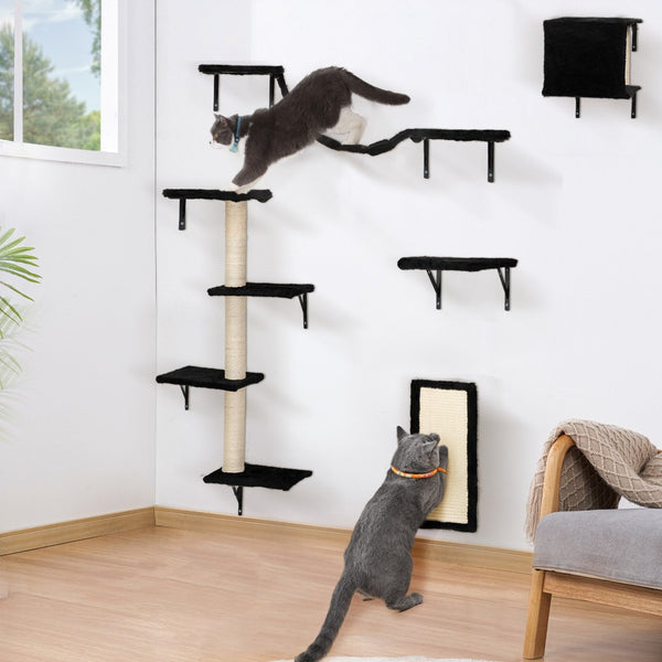 English Elm Cat Wall Mounted Climbing Set Five Piece Modular Perch System for Modern Interiors W2181P357564