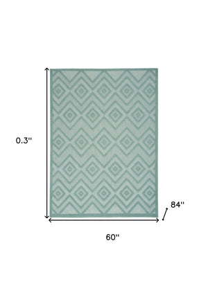Homeroots 5' X 7' Aqua And Teal Argyle Indoor Outdoor Area Rug  Polypropylene And Polyester 479649