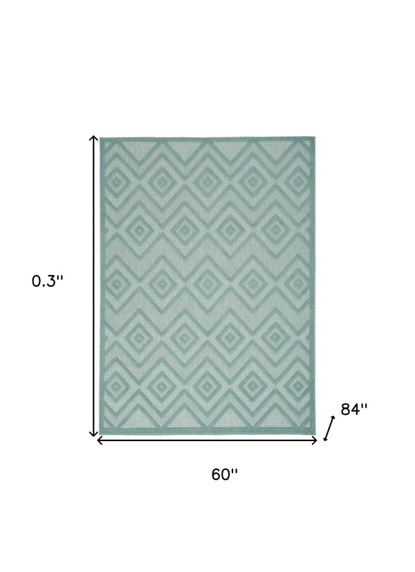 Homeroots 5' X 7' Aqua And Teal Argyle Indoor Outdoor Area Rug  Polypropylene And Polyester 479649