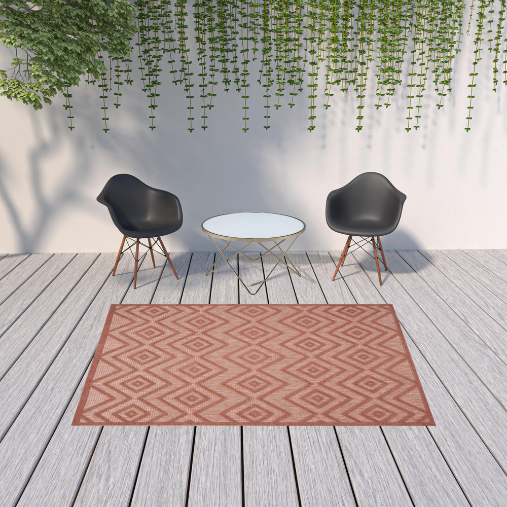 Homeroots 6' X 9' Coral Orange Argyle Indoor Outdoor Area Rug  Polypropylene And Polyester 479658