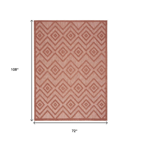 HomeRoots 6' X 9' Coral Indoor Outdoor Area Rug - Stylish Argyle Design, Durable & Easy Care for Any Space! 479658
