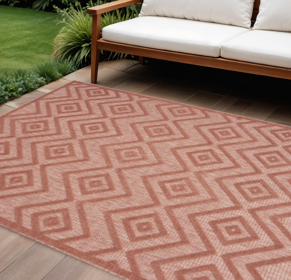 HomeRoots 6' X 9' Coral Indoor Outdoor Area Rug - Stylish Argyle Design, Durable & Easy Care for Any Space! 479658