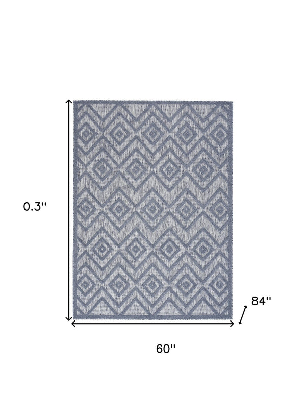 Homeroots 5' X 7' Denim Blue Argyle Indoor Outdoor Area Rug  Polypropylene And Polyester 479661