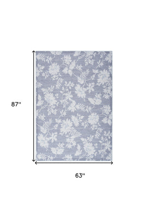 Homeroots 5' X 7' Grey Floral Washable Area Rug  Cotton Blend 479709