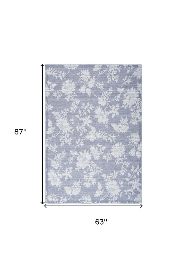 Homeroots 5' X 7' Grey Floral Washable Area Rug  Cotton Blend 479709