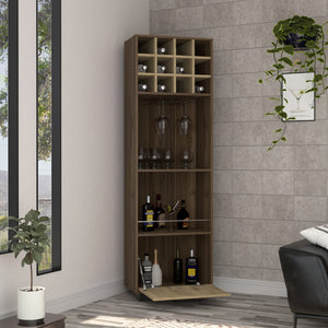 English Elm Marsella Corner Bar Cabinet with 12-Bottle Wine Rack, Cup Holder, Drawer & Dual Side Shelves B070S00325