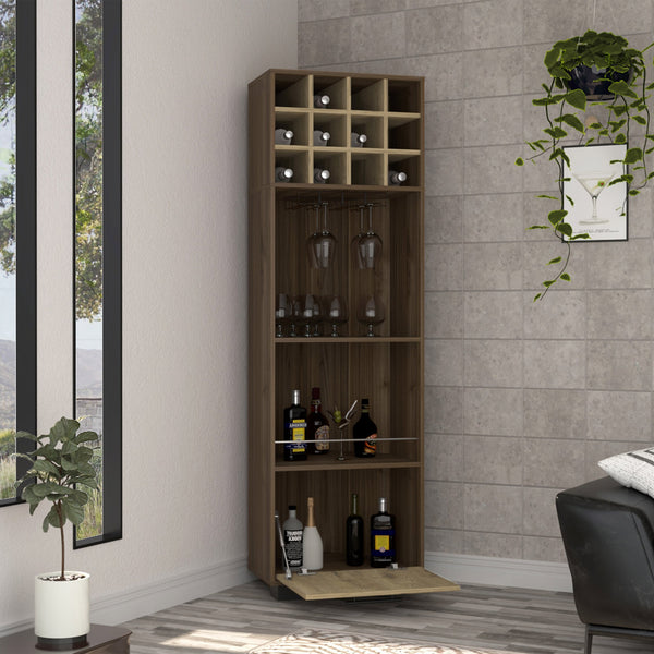 English Elm Marsella Corner Bar Cabinet with 12-Bottle Wine Rack, Cup Holder, Drawer & Dual Side Shelves B070S00325
