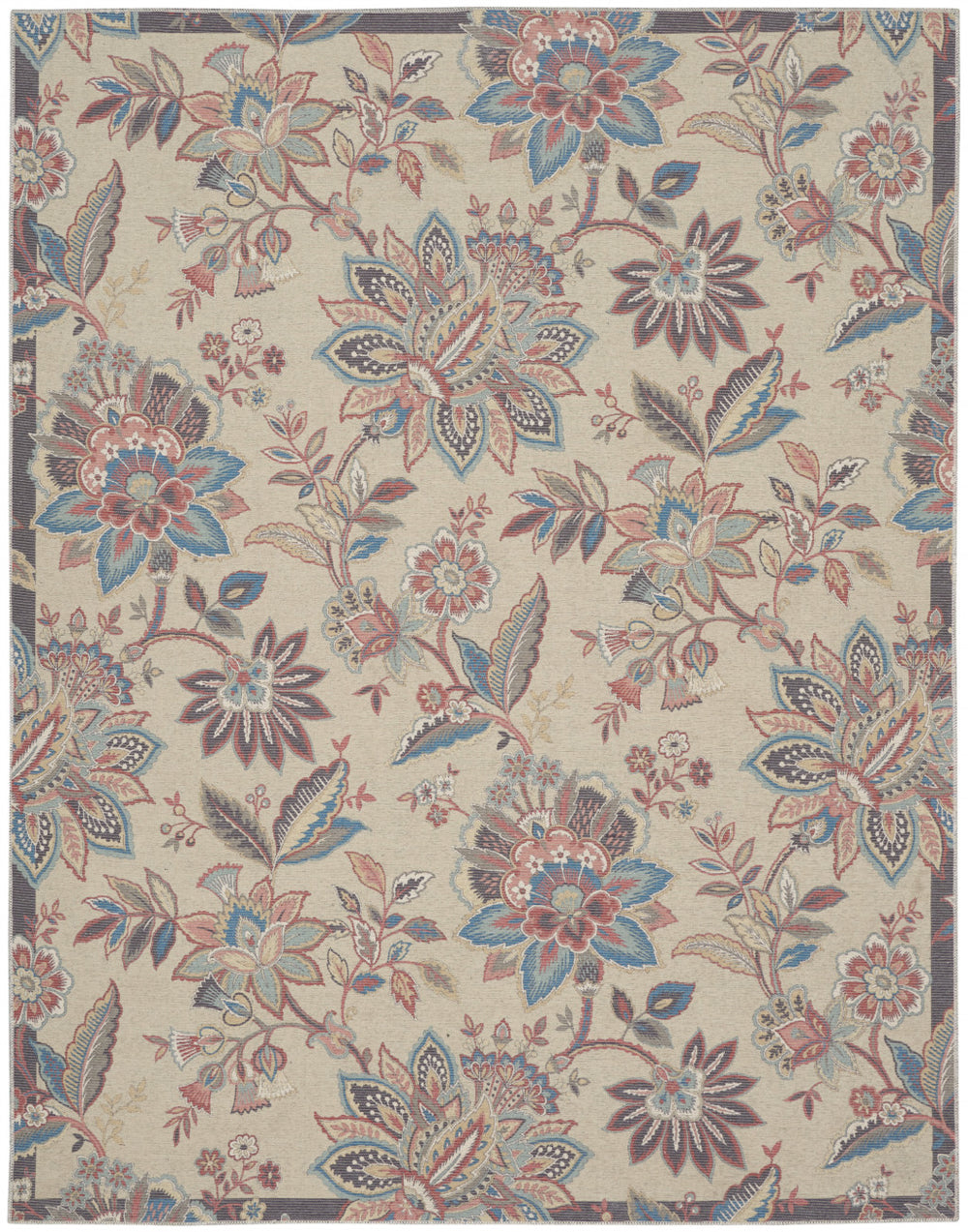 Homeroots 8' X 10' Beige Floral Distressed Washable Area Rug  Polyester 479741