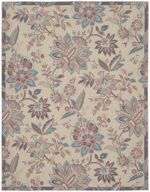 Homeroots 8' X 10' Beige Floral Distressed Washable Area Rug  Polyester 479741