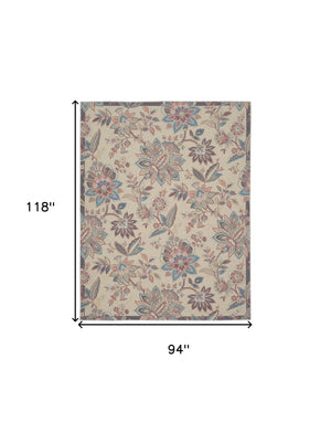 Homeroots 8' X 10' Beige Floral Distressed Washable Area Rug  Polyester 479741