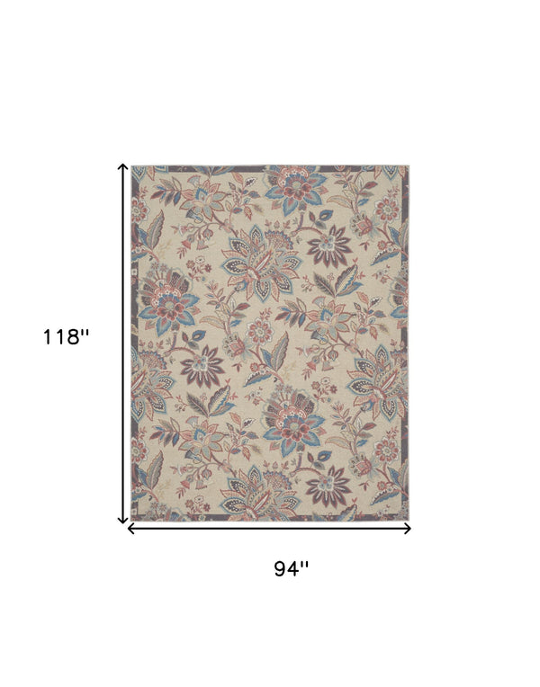 Homeroots 8' X 10' Beige Floral Distressed Washable Area Rug  Polyester 479741