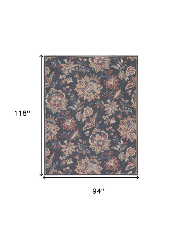 Homeroots 8' X 10' Charcoal Floral Distressed Washable Area Rug  Polyester 479743
