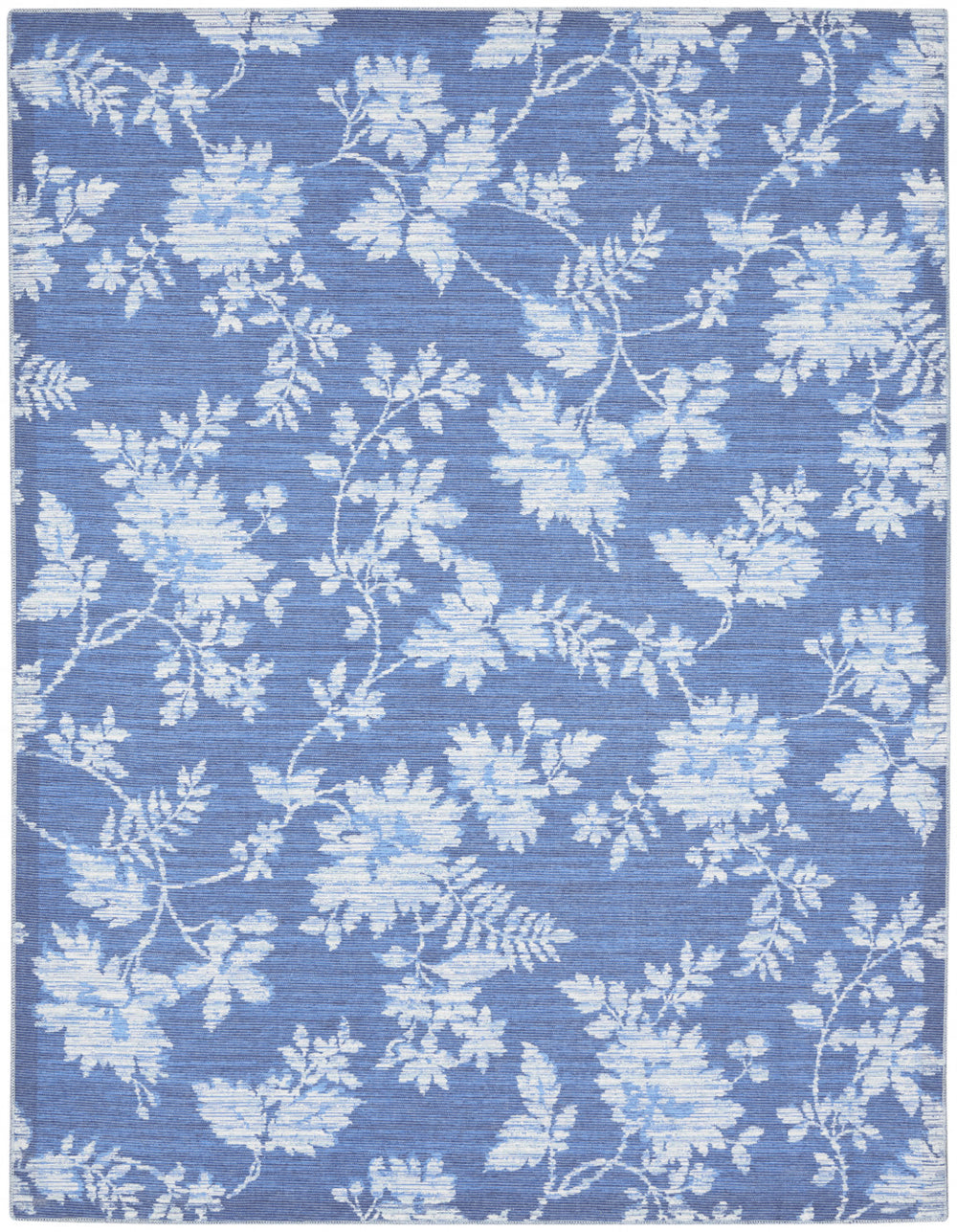 Homeroots 8' X 10' Blue Floral Distressed Washable Area Rug  Polyester 479746