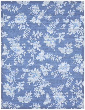 Homeroots 8' X 10' Blue Floral Distressed Washable Area Rug  Polyester 479746