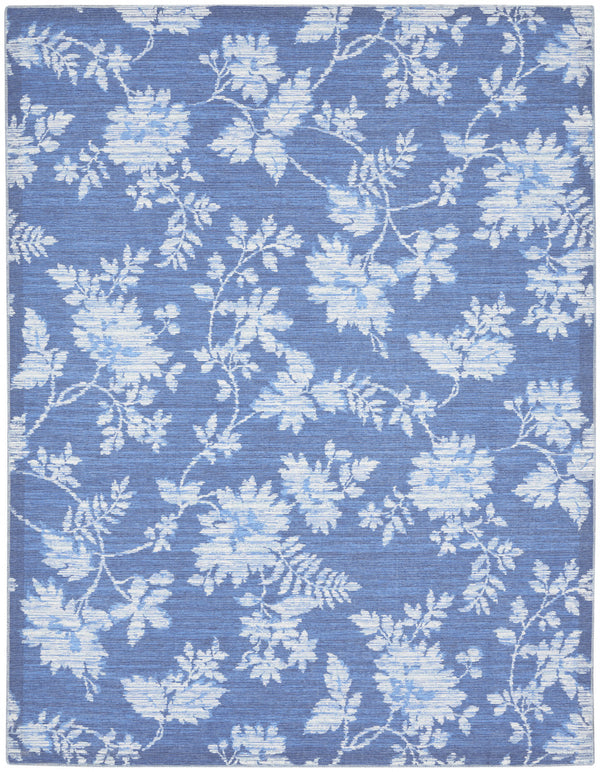 Homeroots 8' X 10' Blue Floral Distressed Washable Area Rug  Polyester 479746