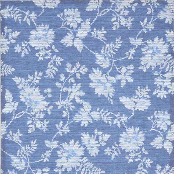Homeroots 8' X 10' Blue Floral Distressed Washable Area Rug  Polyester 479746