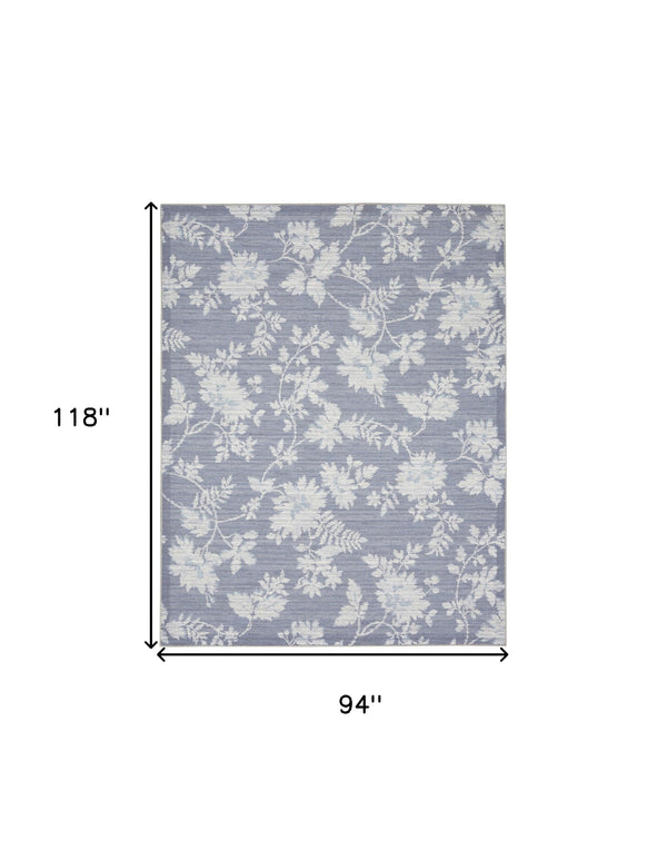 Homeroots 8' X 10' Grey Floral Distressed Washable Area Rug  Polyester 479749