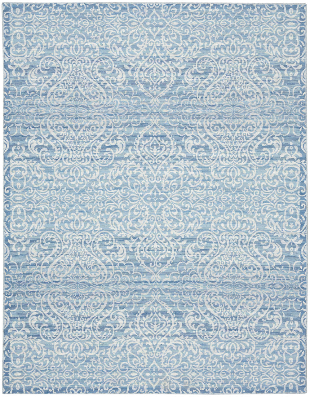 Homeroots 8' X 10' Blue Floral Distressed Washable Area Rug  Polyester 479755