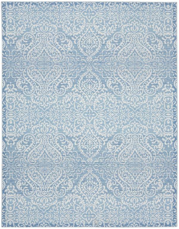 Homeroots 8' X 10' Blue Floral Distressed Washable Area Rug  Polyester 479755