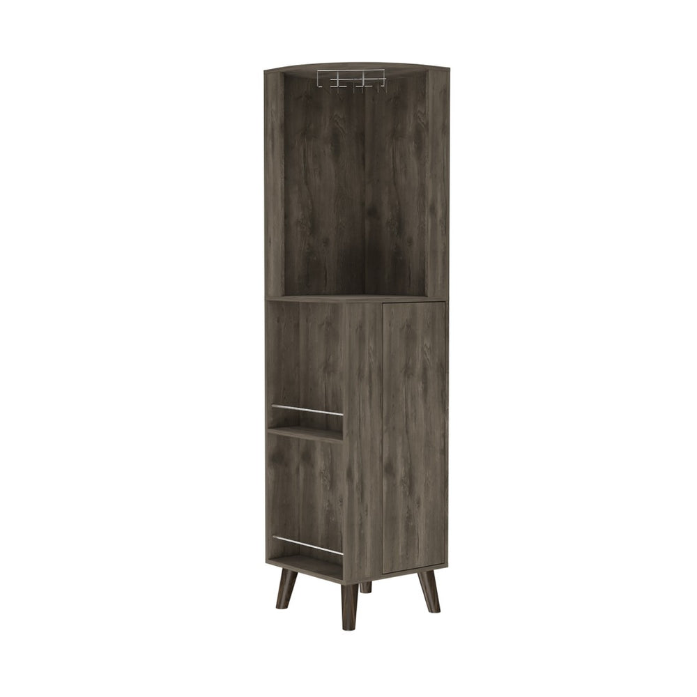 HomeRoots 73" Dark Brown Wood Corner Bar Cabinet - Stylish Storage for Bottles, Glassware & Essentials 479762