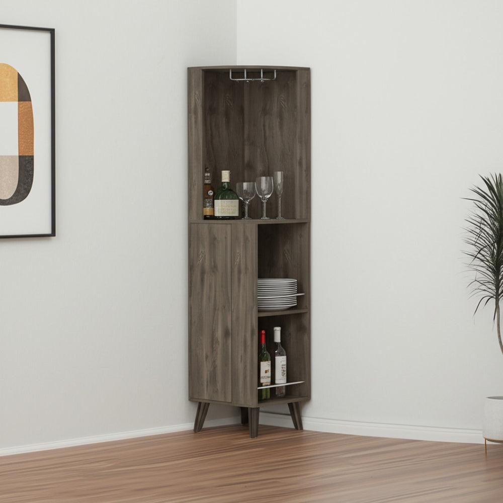 HomeRoots 73" Dark Brown Wood Corner Bar Cabinet - Stylish Storage for Bottles, Glassware & Essentials 479762
