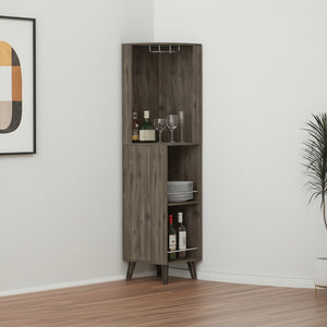HomeRoots 73" Dark Brown Wood Corner Bar Cabinet - Stylish Storage for Bottles, Glassware & Essentials 479762