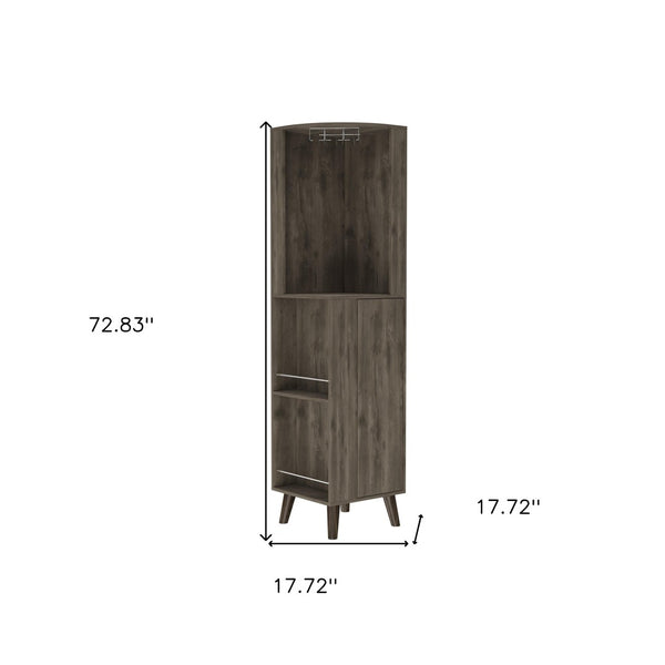 HomeRoots 73" Dark Brown Wood Corner Bar Cabinet - Stylish Storage for Bottles, Glassware & Essentials 479762