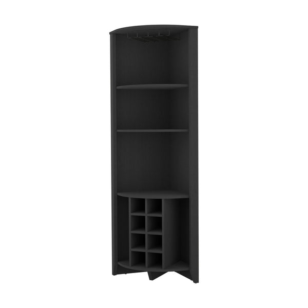 HomeRoots 71" Black Wood Corner Bar Cabinet - Stylish Space-Saving Design with Ample Storage for Entertaining 479763