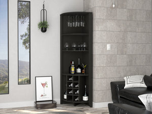 Homeroots 71" Elegant Black Wood Corner Bar Cabinet - Stylish Space Saver For Your Home With Ample Storage  Particle Board 479763