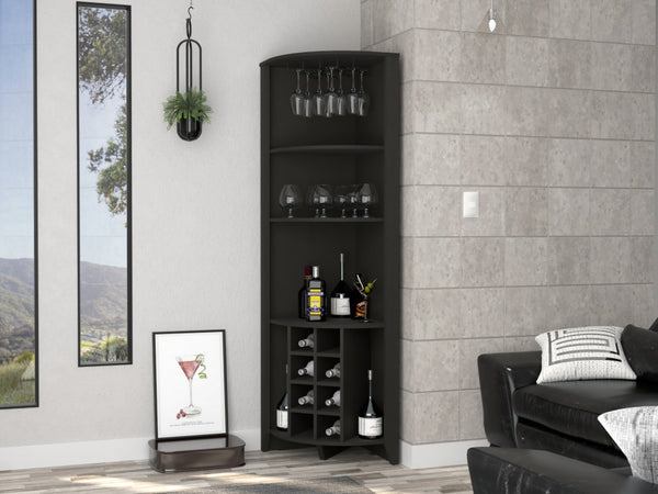 Homeroots 71" Elegant Black Wood Corner Bar Cabinet - Stylish Space Saver For Your Home With Ample Storage  Particle Board 479763