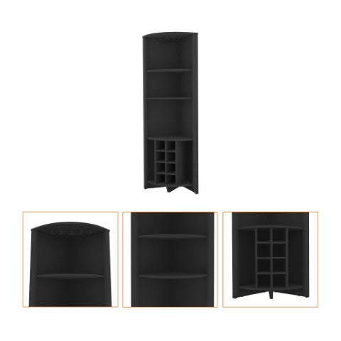 Homeroots 71" Elegant Black Wood Corner Bar Cabinet - Stylish Space Saver For Your Home With Ample Storage  Particle Board 479763