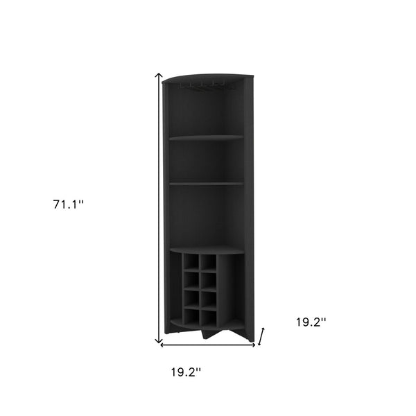 Homeroots 71" Elegant Black Wood Corner Bar Cabinet - Stylish Space Saver For Your Home With Ample Storage  Particle Board 479763