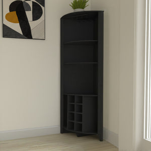 Homeroots 71" Elegant Black Wood Corner Bar Cabinet - Stylish Space Saver For Your Home With Ample Storage  Particle Board 479763
