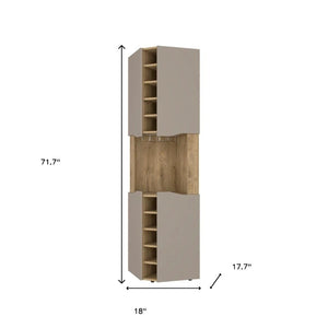 HomeRoots 72" Brown and Taupe Corner Bar Cabinet - Stylish Space-Saving Storage for Home, Office & Lounge Decor 479764