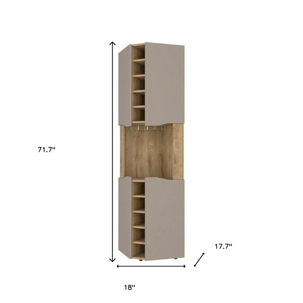 HomeRoots 72" Brown and Taupe Corner Bar Cabinet - Stylish Space-Saving Storage for Home, Office & Lounge Decor 479764