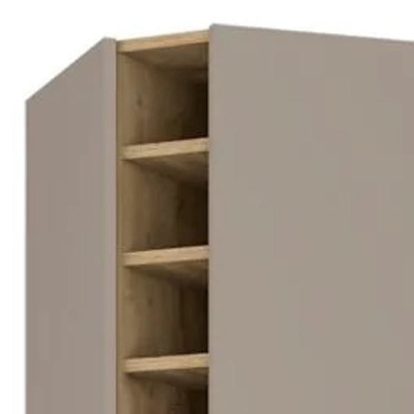 HomeRoots 72" Brown and Taupe Corner Bar Cabinet - Stylish Space-Saving Storage for Home, Office & Lounge Decor 479764