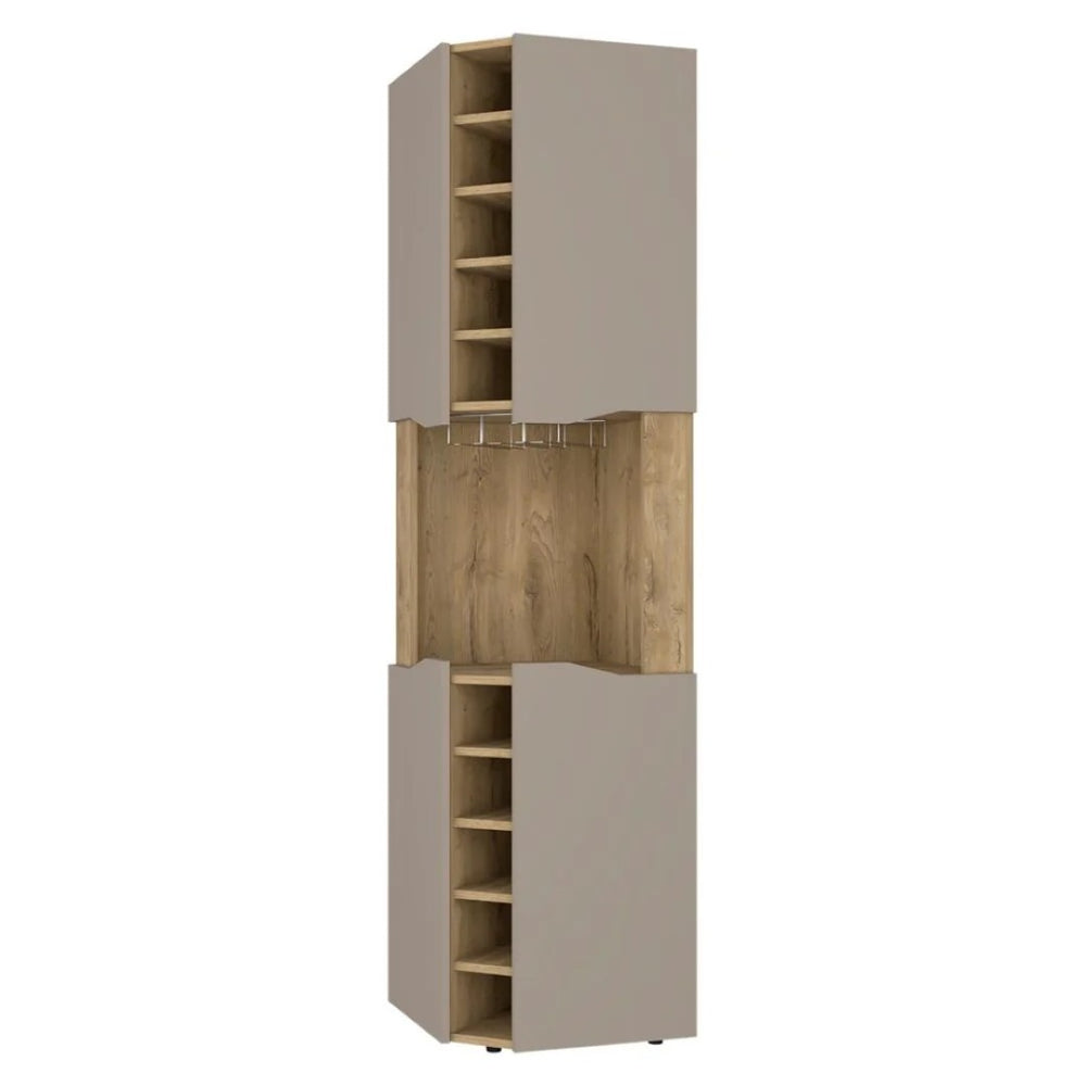 HomeRoots 72" Brown and Taupe Corner Bar Cabinet - Stylish Space-Saving Storage for Home, Office & Lounge Decor 479764