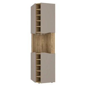 HomeRoots 72" Brown and Taupe Corner Bar Cabinet - Stylish Space-Saving Storage for Home, Office & Lounge Decor 479764