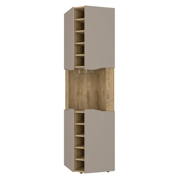 HomeRoots 72" Brown and Taupe Corner Bar Cabinet - Stylish Space-Saving Storage for Home, Office & Lounge Decor 479764