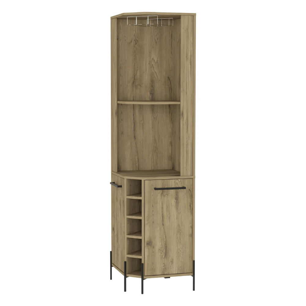 HomeRoots 71" Natural Wood Corner Bar Cabinet - Stylish, Space-Saving Storage for Home Bars & Living Spaces 479765