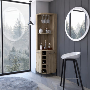HomeRoots 71" Natural Wood Corner Bar Cabinet - Stylish, Space-Saving Storage for Home Bars & Living Spaces 479765