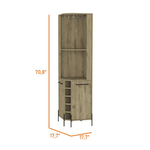 HomeRoots 71" Natural Wood Corner Bar Cabinet - Stylish, Space-Saving Storage for Home Bars & Living Spaces 479765