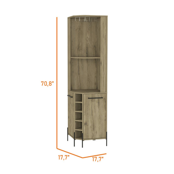 HomeRoots 71" Natural Wood Corner Bar Cabinet - Stylish, Space-Saving Storage for Home Bars & Living Spaces 479765