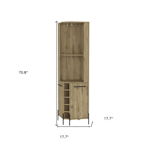 HomeRoots 71" Natural Wood Corner Bar Cabinet - Stylish, Space-Saving Storage for Home Bars & Living Spaces 479765