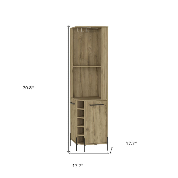 HomeRoots 71" Natural Wood Corner Bar Cabinet - Stylish, Space-Saving Storage for Home Bars & Living Spaces 479765
