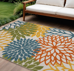 HomeRoots 12' X 15' Vibrant Blue and Yellow Tropical Area Rug - Durable, Weather-Resistant for Indoor/Outdoor Use 479767